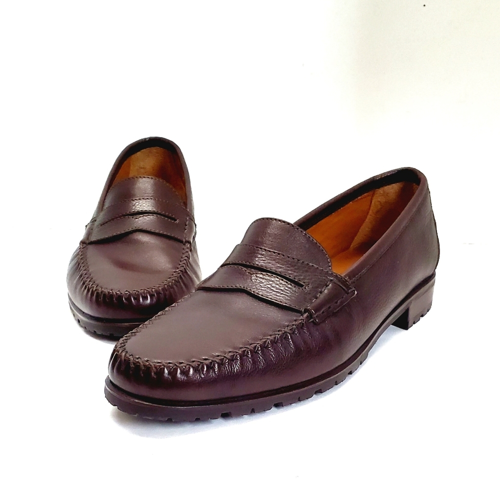 Salvatore Ferragamo 7.5 Mens Brown Leather Loafers Lug Sole Dress Shoes